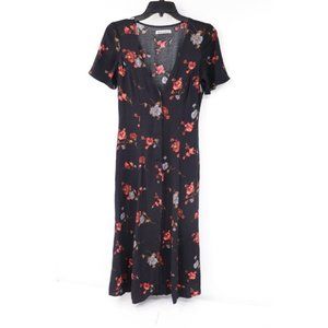 reformation midi dress Womens 2 floral short sleeve v-neck viscose button front